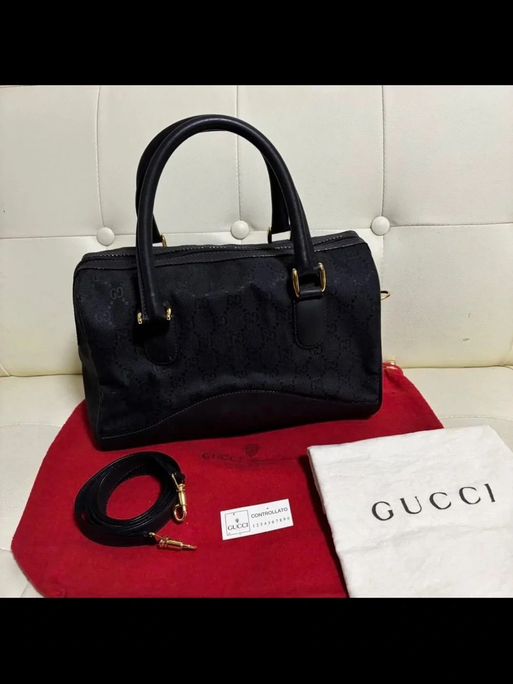Gucci Black GG Canvas Top-Handle Shoulder Bag